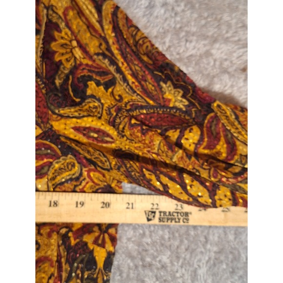 Vince Camuto Paisley Floral V-Neck Blouse Polyester Balloon Sleeve Burgundy L - Picture 6 of 11